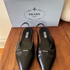 Prada Women's Black Leather Slingback Heels size 39